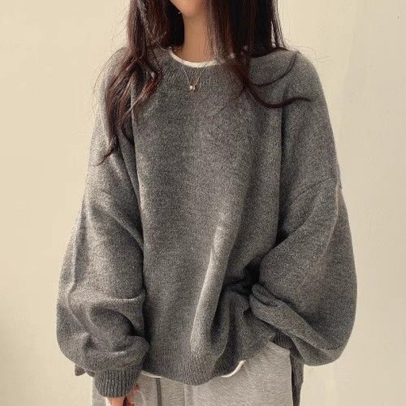 Temperament Crew Neck Pullover Lantern Sleeve Sweater for Women