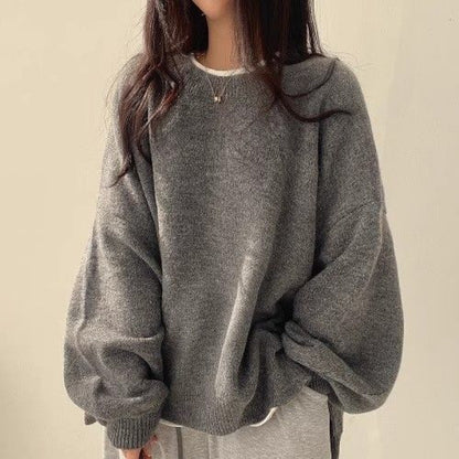 Temperament Crew Neck Pullover Lantern Sleeve Sweater for Women