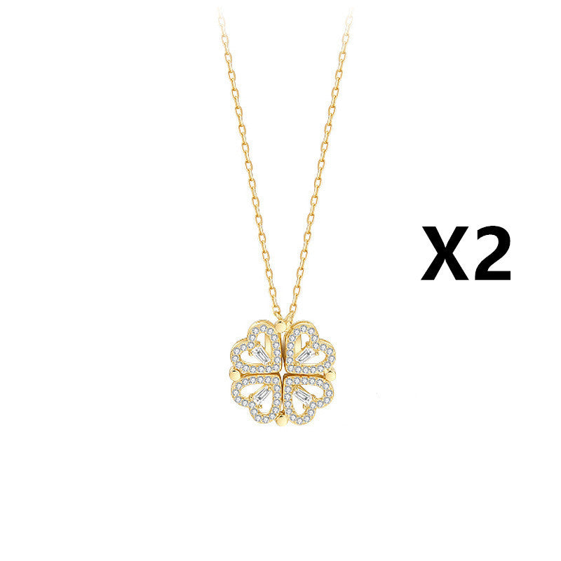 Explosive Style Detachable Deformed Four-leaf Clover Necklace For Women A Multi-wearing Zircon Small Love Short Clavicle Chain