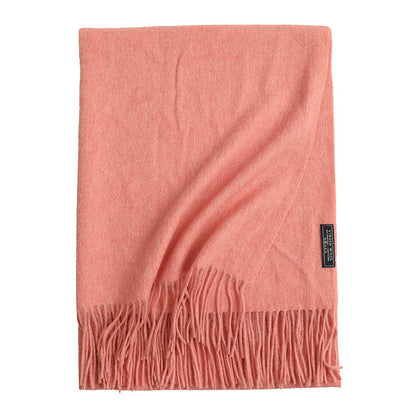 Women’s Solid Color Wool Tassel Scarf – Thick, Warm, Elegant Accessory