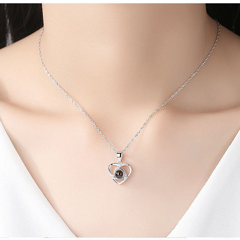 S925 Silver Romantic Colorful Photo Projection Necklace Heart Shaped Pendant Necklace - myETYN