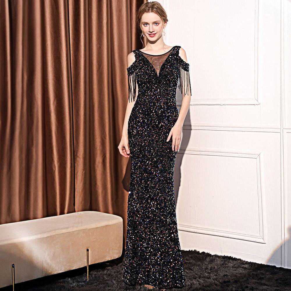 Women’s Long Sequin Slim Dress – Fishtail Evening & Party Gown