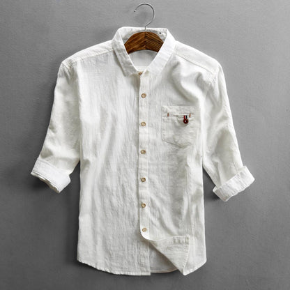 Summer Men's Linen Cotton And Linen Shirt