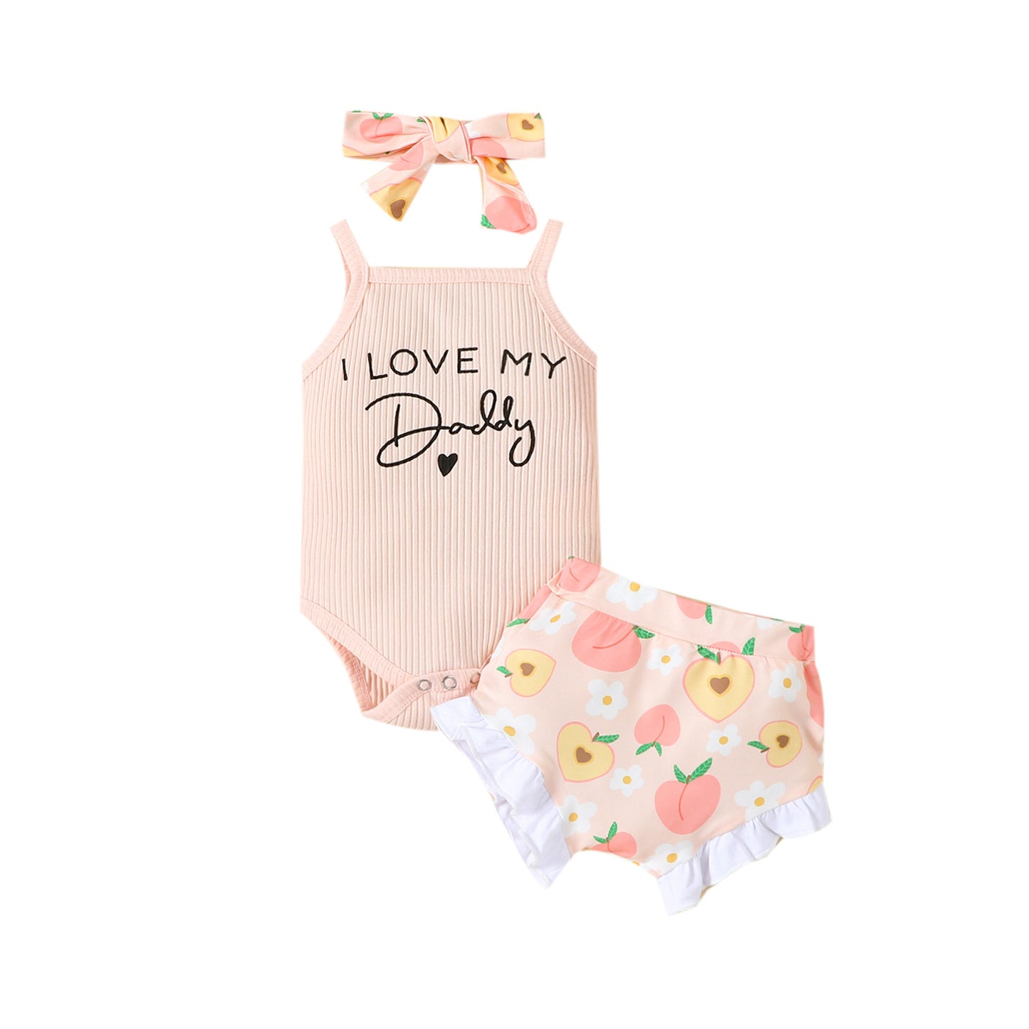 Letter Romper Full Printed Shorts Headscarf Three-piece Set