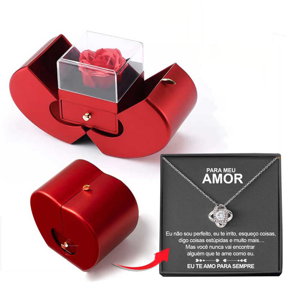 Fashion Jewelry Box Red Apple Christmas Gift Necklace Eternal Rose For Girl Mother's Day Valentine's Day Gifts With Artificial Flower Rose Flower Jewelry Box - myETYN