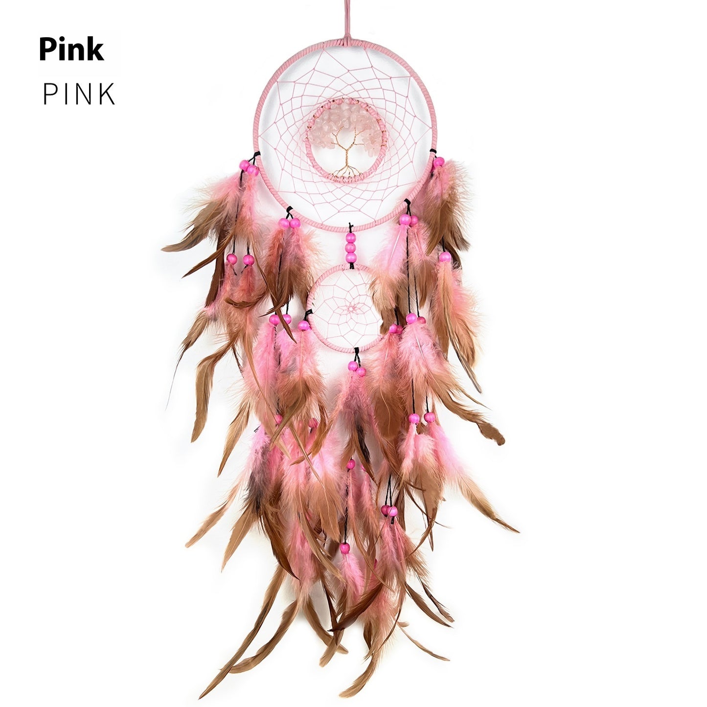 Indian Feather Dreamcatcher Colorful Crystal Stone Hand-woven Wind Chimes