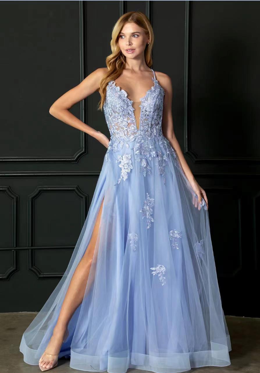 Elegant Long Suspender Evening Dress with Lace-Up Detail