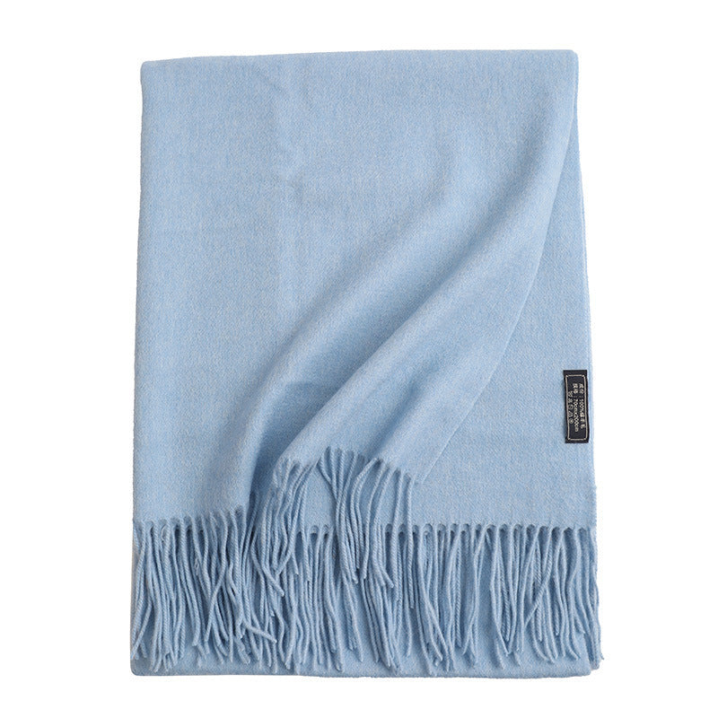 Women’s Solid Color Wool Tassel Scarf – Thick, Warm, Elegant Accessory