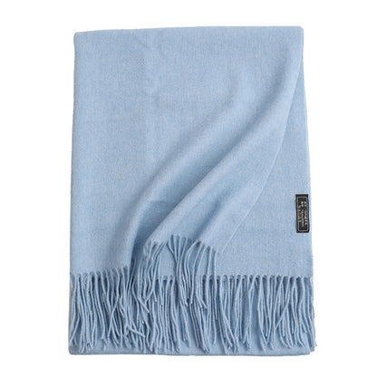 Women’s Solid Color Wool Tassel Scarf – Thick, Warm, Elegant Accessory