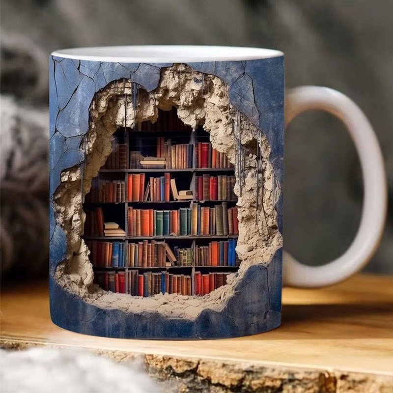 3D Bookshelf Mug Creative Ceramic Water Cup With Handle A Library Shelf Space Book Lovers Coffee Mug Birthday Christmas Gift - myetyn