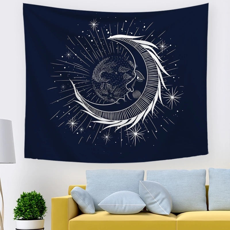 Sun And Moon Tapestry Black And White Burning Sun With Stars Tapestry Psychedelic Wall Tapestry Indian Tapestry For Room decor