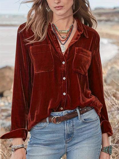 Women’s Long-Sleeved Velvet Shirt – Elegant, Versatile & Effortlessly Chic