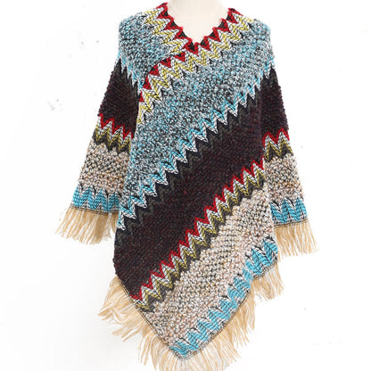 Warm Autumn And Winter Colorful Ethnic Style Pullover Cloak Women - myETYN