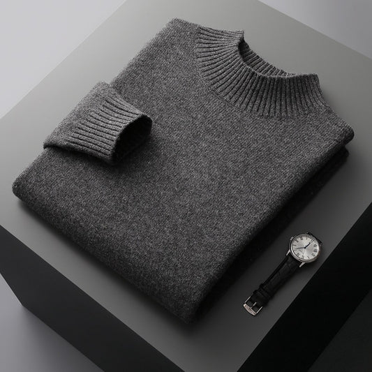 Mock Neck Sweater Men's Knitted Shirt Pure Wool - myETYN