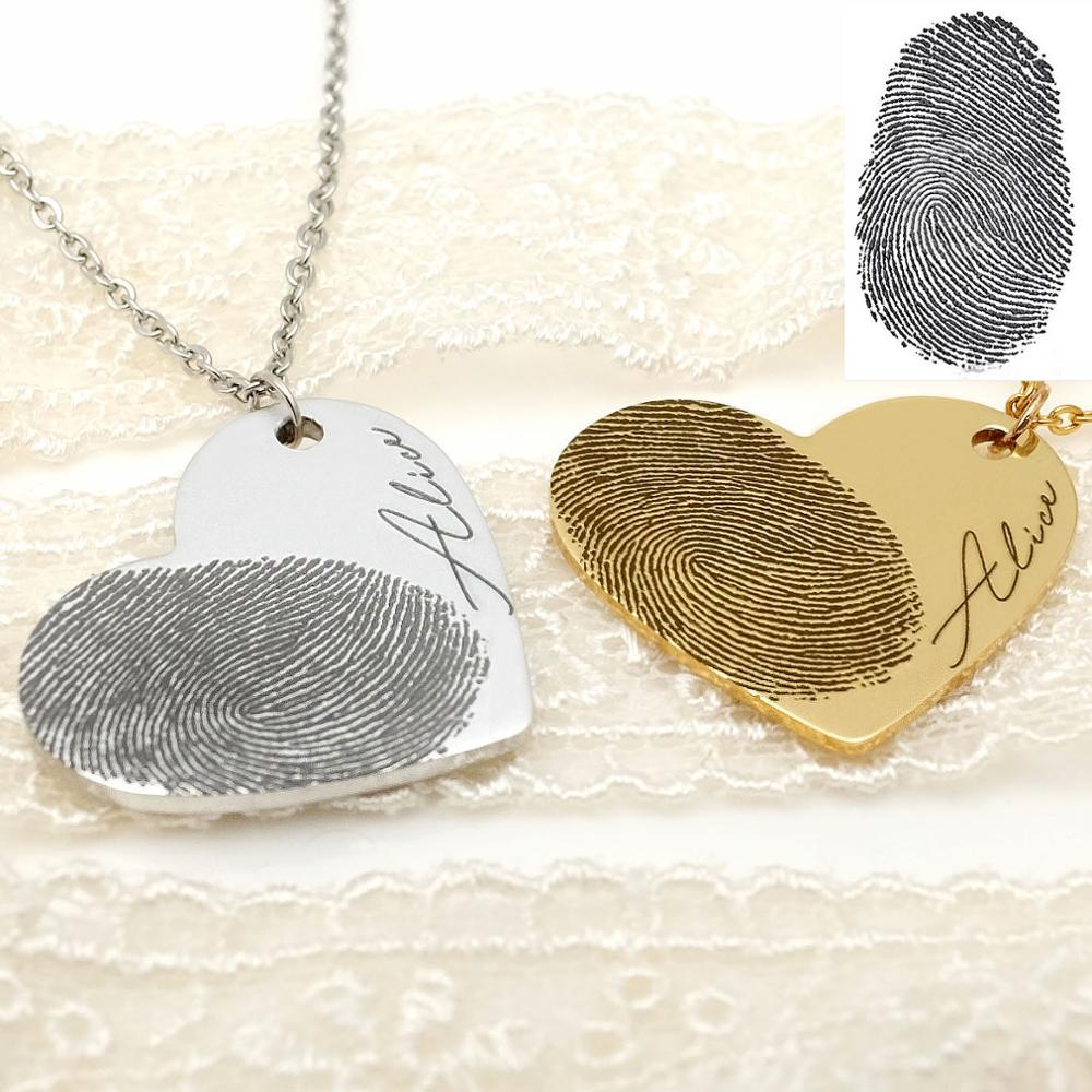 Custom Heart Necklace with Personalized Fingerprint - myETYN