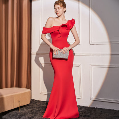 High-End One-Shoulder Slimming Long Dress