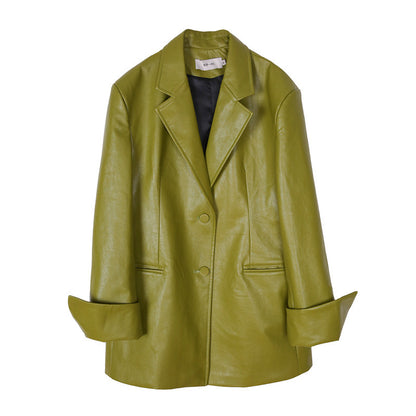 Web Celebrity Autumn Winter Women’s PU Leather Coat