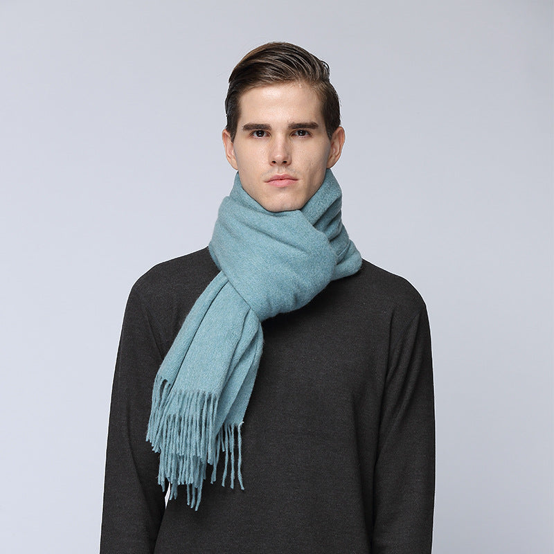 Men's cashmere scarf virgin woollen popular wild solid color warm thick scarf monochrome shawl - myETYN