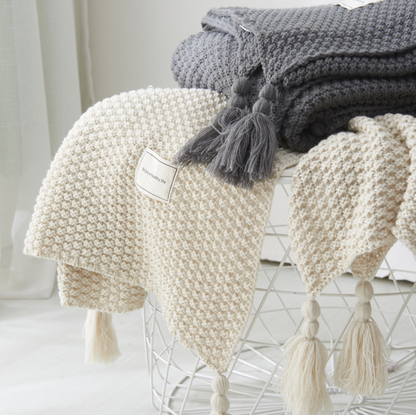 Wool Fringed Knitting Blanket