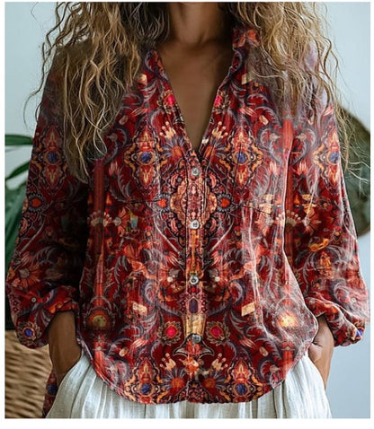 3D Printed Abstract Pattern Women's Long-Sleeved Blouse – Fashion Meets Comfort