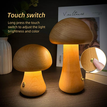 INS Wooden Cute Mushroom LED Night Light With Touch Switch Bedside Table Lamp For Bedroom Childrens Room Sleeping Night Lamps Home Decor - myETYN