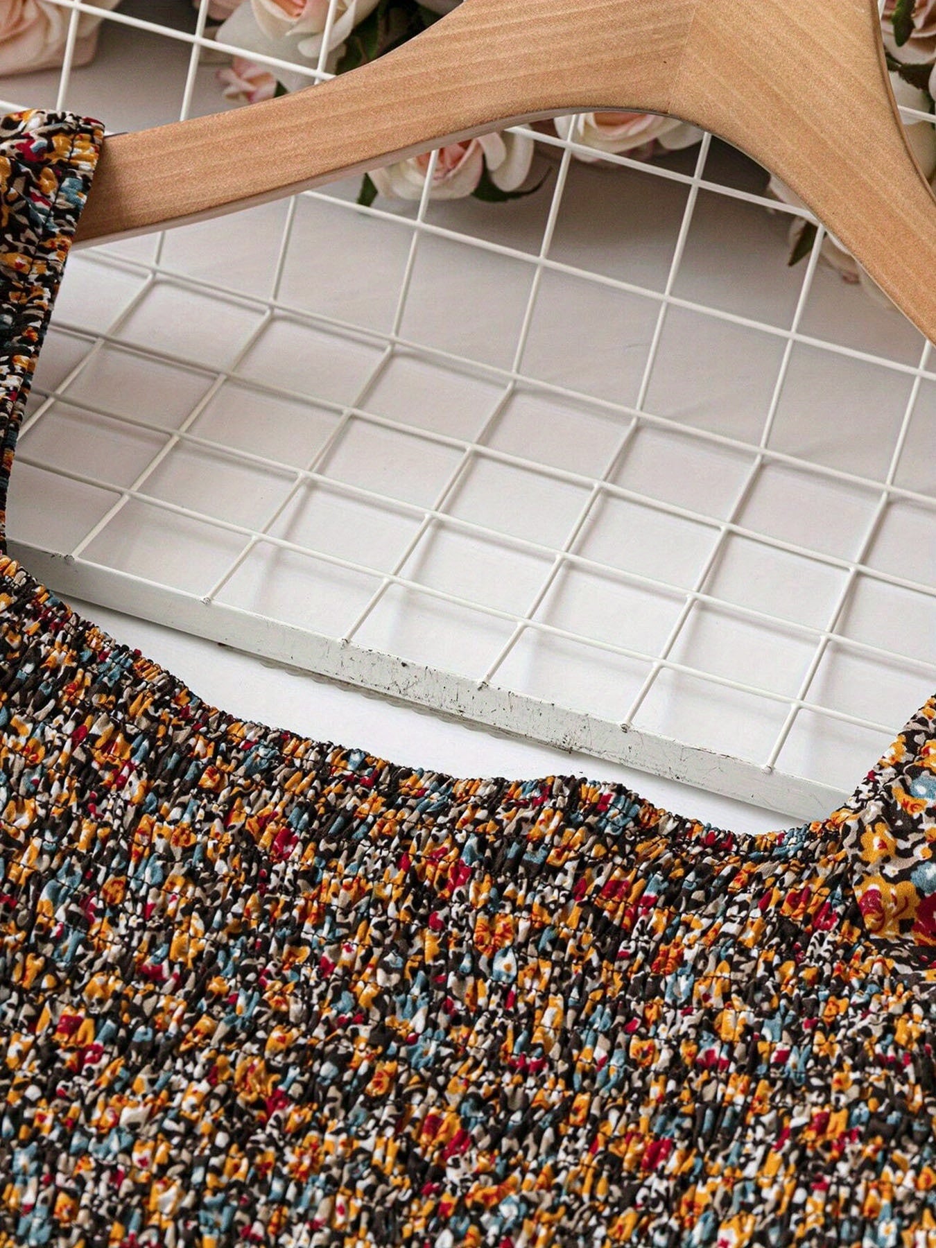 Women's Plus Size Elegant Shirred All-Over Print Blouse - Summer Stylish Square Neck Work Top