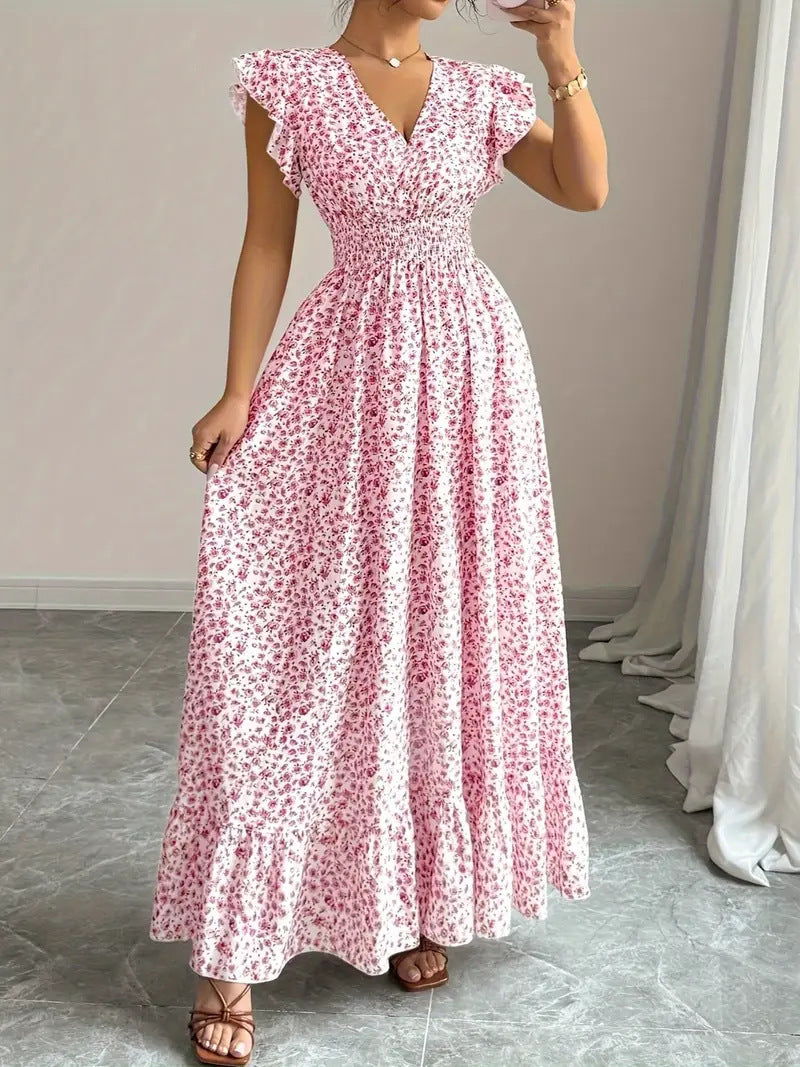 Womens Fashion Casual Floral Short-Sleeve Dress