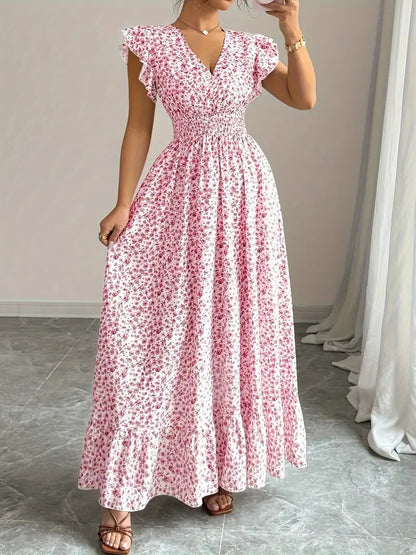 Womens Fashion Casual Floral Short-Sleeve Dress