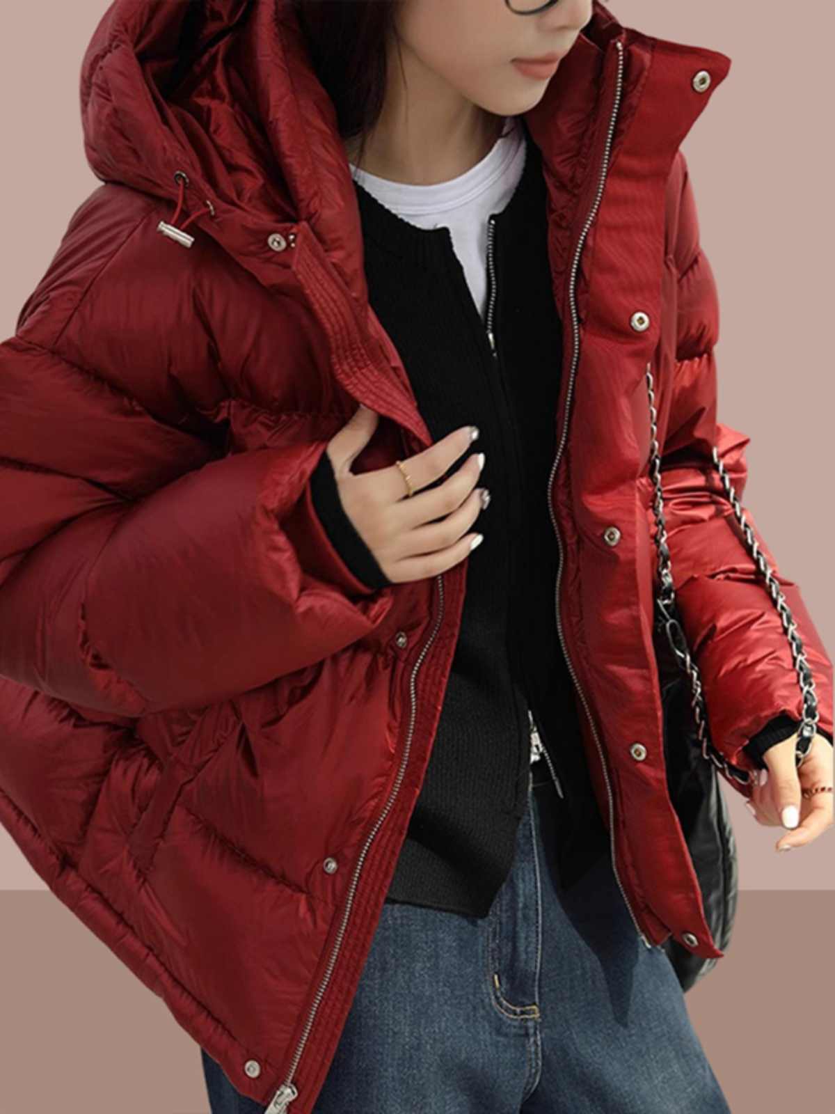 Elegant High-grade Loose Hooded Thickened Thermal Cotton Coat Jacket