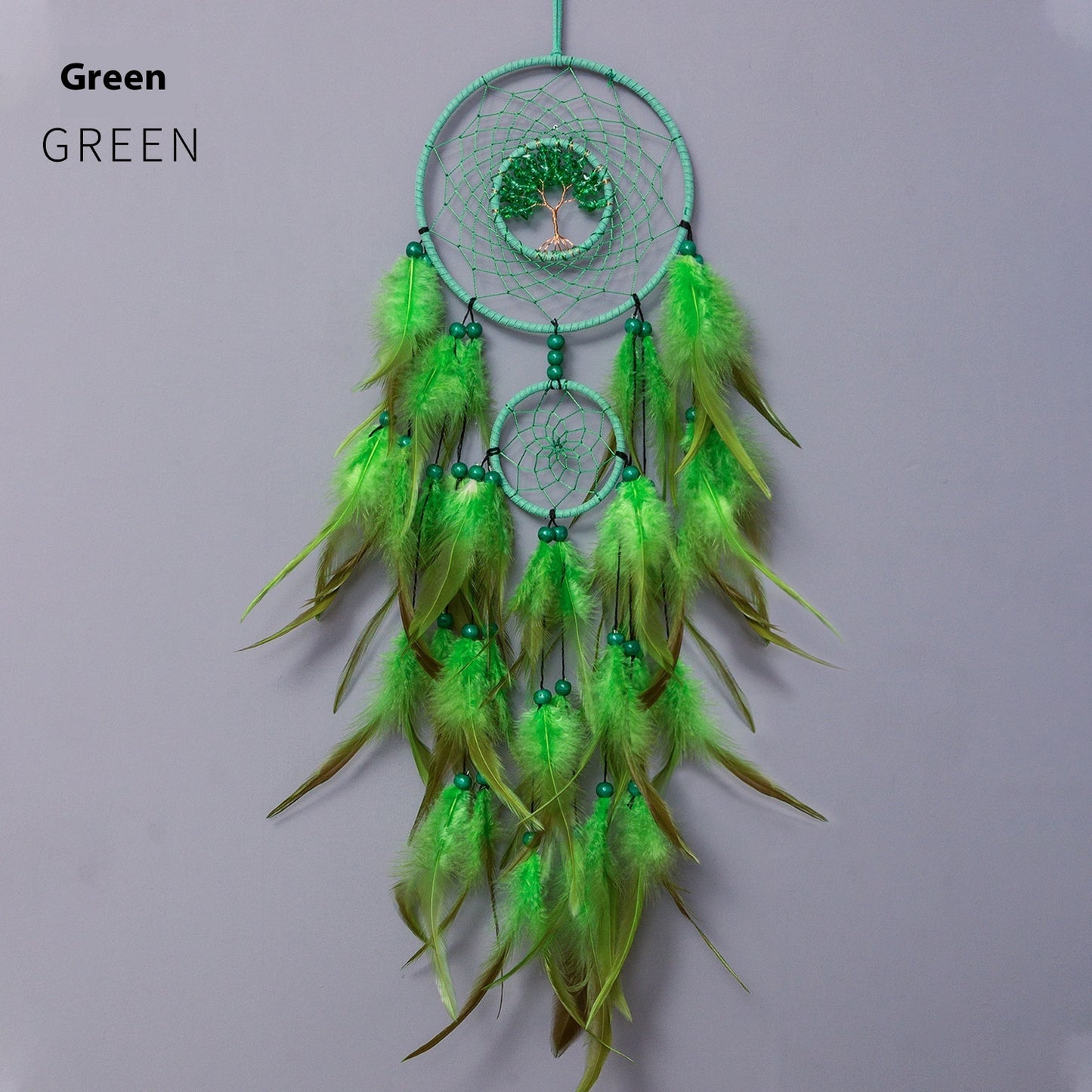 Indian Feather Dreamcatcher Colorful Crystal Stone Hand-woven Wind Chimes