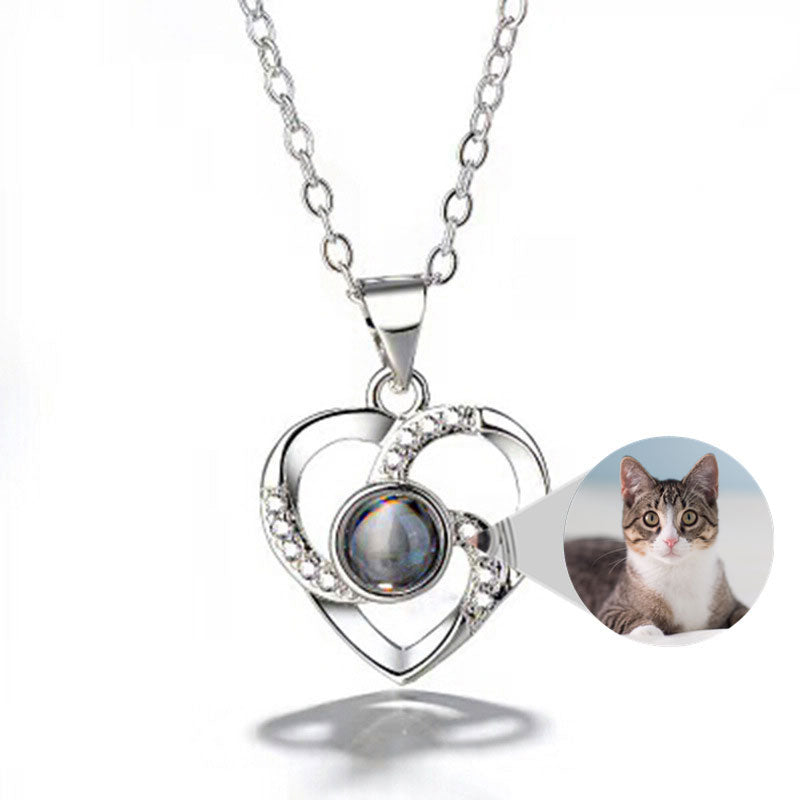 S925 Silver Romantic Colorful Photo Projection Necklace Heart Shaped Pendant Necklace - myETYN