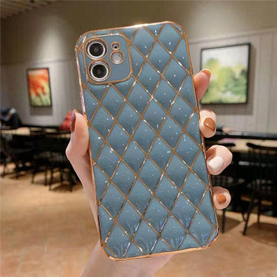 Electroplated Lambskin Phone Case Diamond Grid