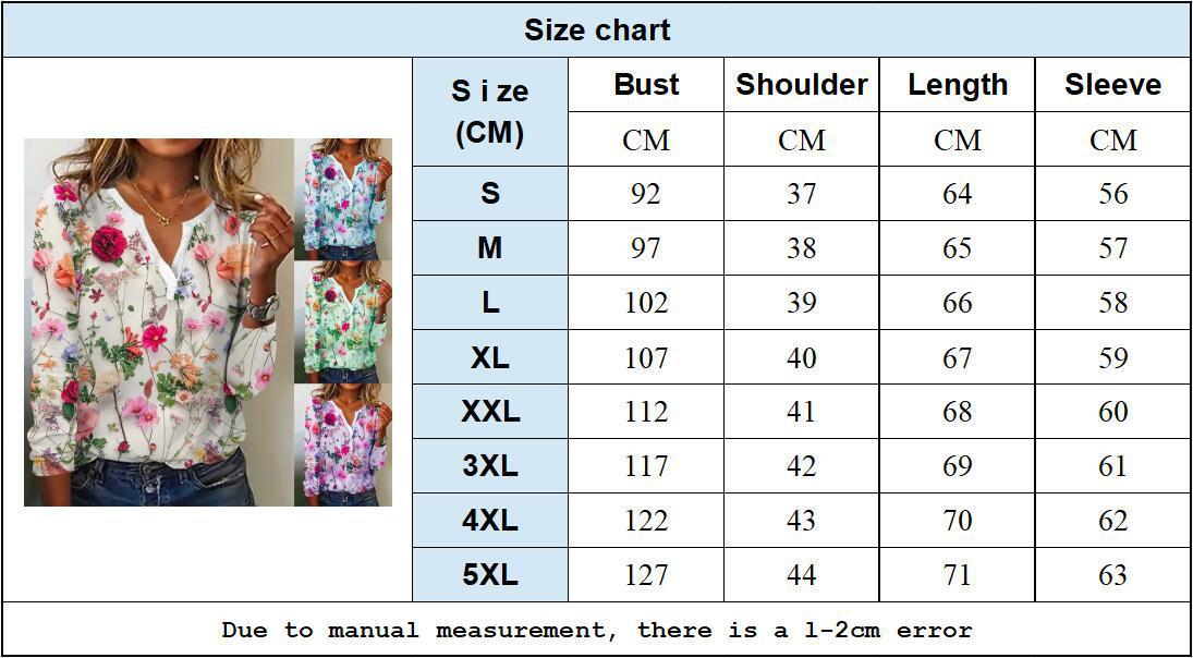 Women's Printed V-neck Long-sleeved T-shirt Top