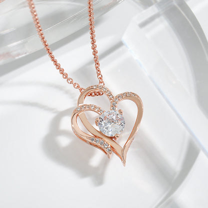Zircon Double Love Necklace With Rhinestones Ins Personalized Heart-shaped Necklace Clavicle Chain Jewelry For Women Valentine's Day - myETYN