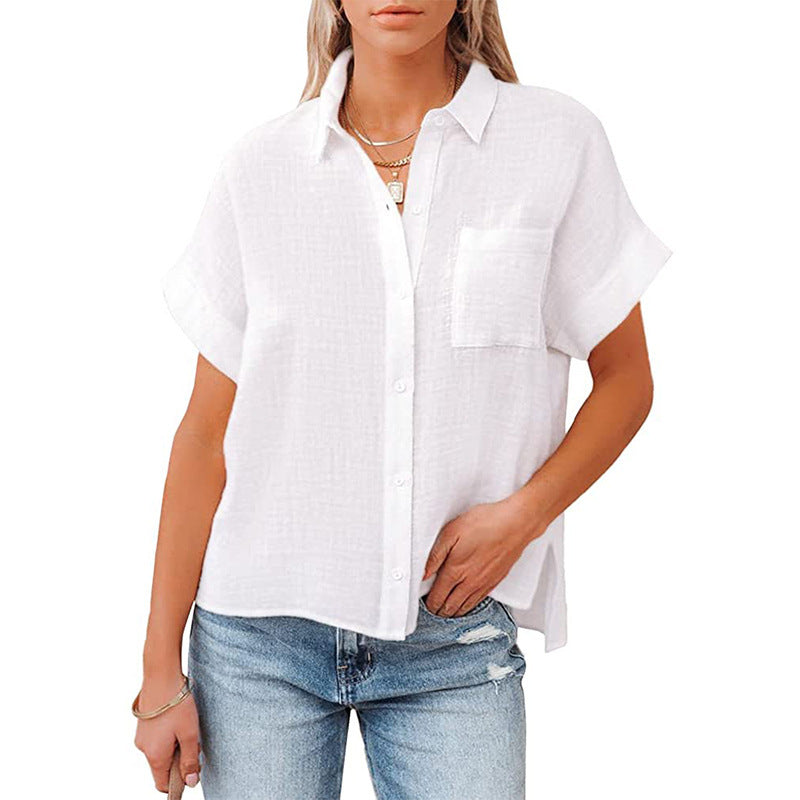 Women's Summer New Cotton Linen Short Sleeve Casual Shirts