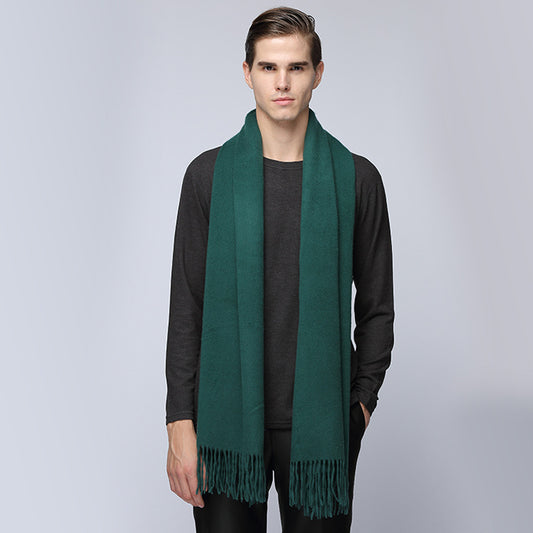 Men's cashmere scarf virgin woollen popular wild solid color warm thick scarf monochrome shawl - myETYN