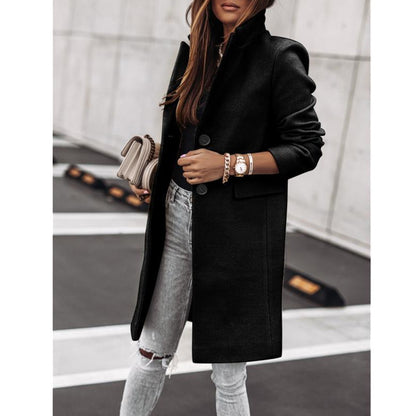 Simplicity Long Sleeve Button Woolen Coat Overcoat