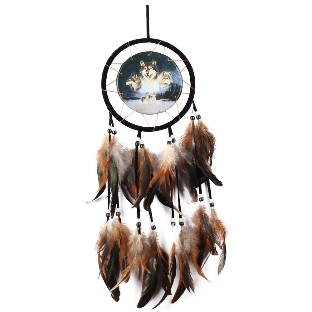 Indian Style Dreamcatcher Oil Painting Wolf Totem Hand-woven Pendant