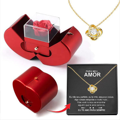 Fashion Jewelry Box Red Apple Christmas Gift Necklace Eternal Rose For Girl Mother's Day Valentine's Day Gifts With Artificial Flower Rose Flower Jewelry Box - myETYN