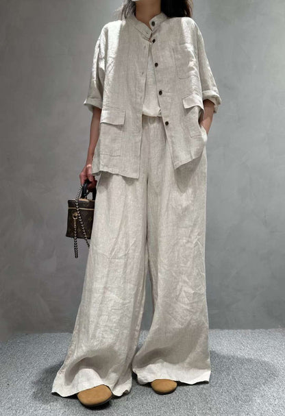 Women's Linen Co-Ord Set | Half Sleeve Shirt & Wide-Leg Pants