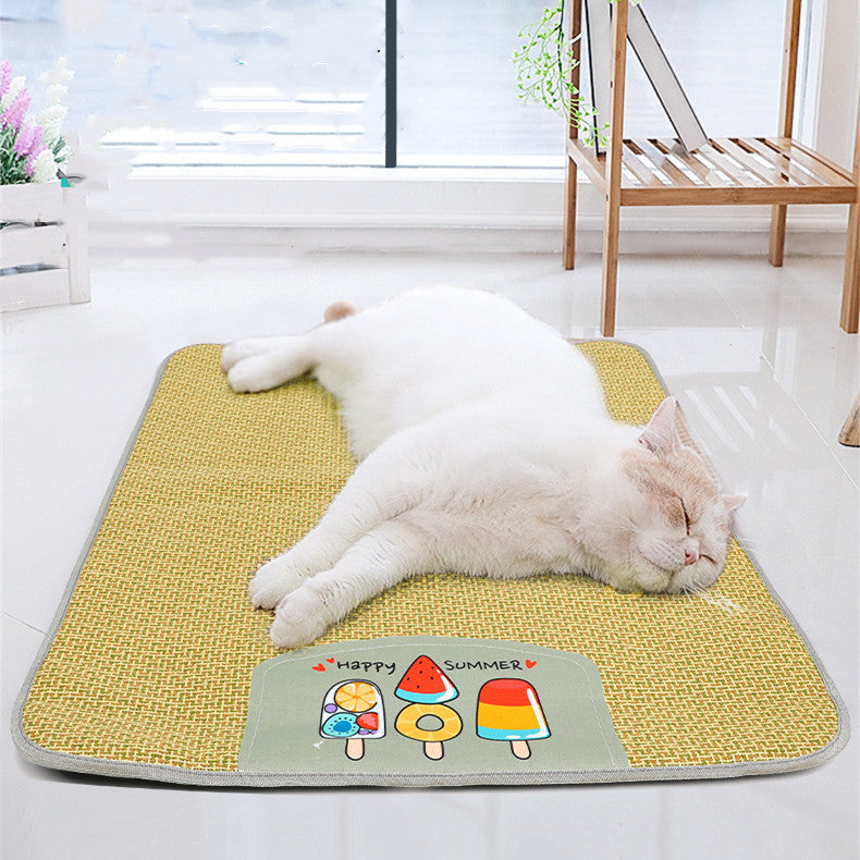 Pet Mat Ice Cool Grass Mat Dog's Nest Tengzhu Cooling Summer Pet's Nest Cat Sleeping Mat Anti Scratch Dog Bed Anti Moisture Dogs Cats Supplies Summer Pet Products