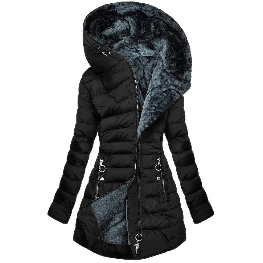 Women’s Thick Cotton Winter Coat with Fur Collar & Goose Down
