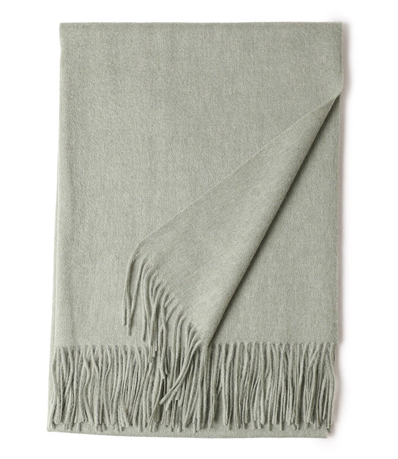 Women’s Solid Color Wool Tassel Scarf – Thick, Warm, Elegant Accessory