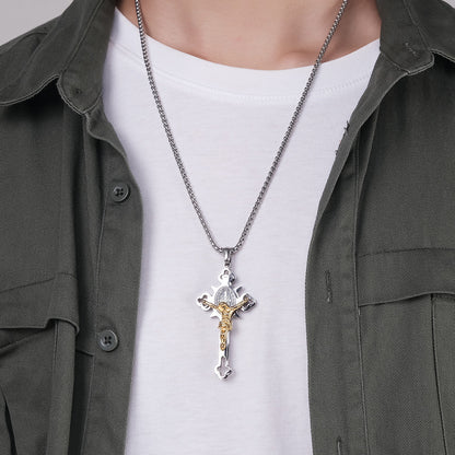 Stainless Steel Cross Necklace Retro Trend Three-dimensional