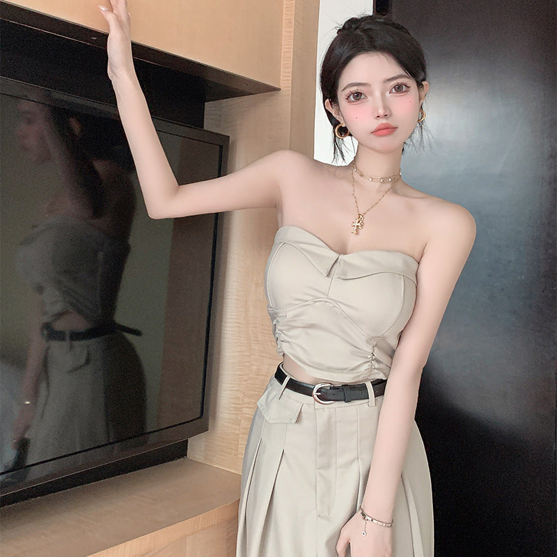 Women's Design Sense Slimming High Waist With Belt Long Skirt Tube Top Two-piece Set