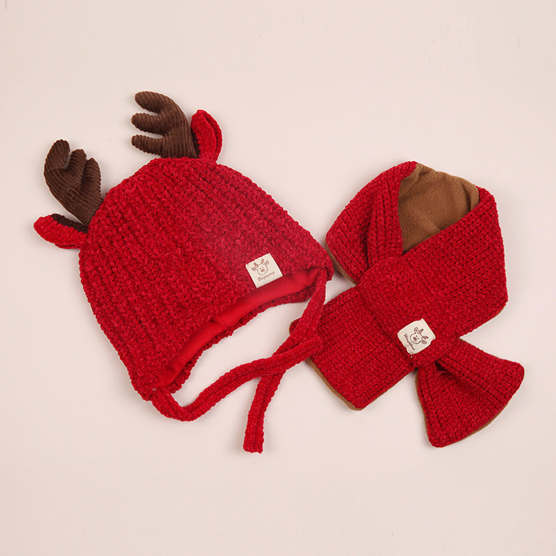 Infant plus cotton fawn hat and scarf set