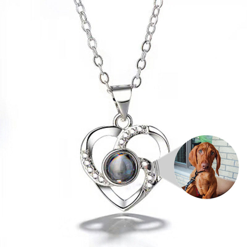 S925 Silver Romantic Colorful Photo Projection Necklace Heart Shaped Pendant Necklace - myETYN