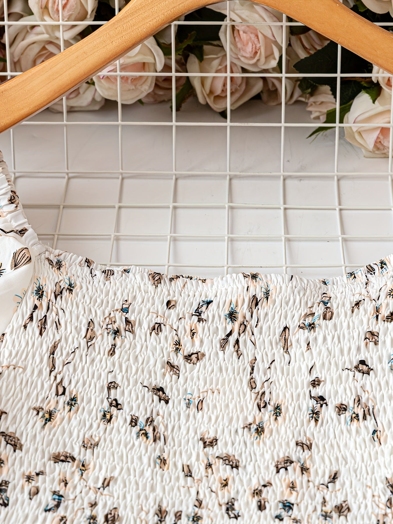 Women's Plus Size Elegant Floral Print Blouse - Summer Square Neck Short Sleeve Waist-Cinched Top For Work & Vacation