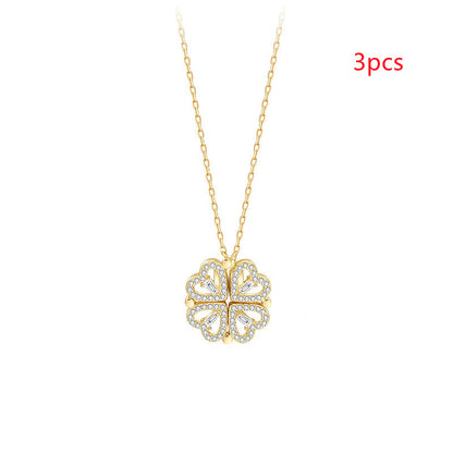 Explosive Style Detachable Deformed Four-leaf Clover Necklace For Women A Multi-wearing Zircon Small Love Short Clavicle Chain