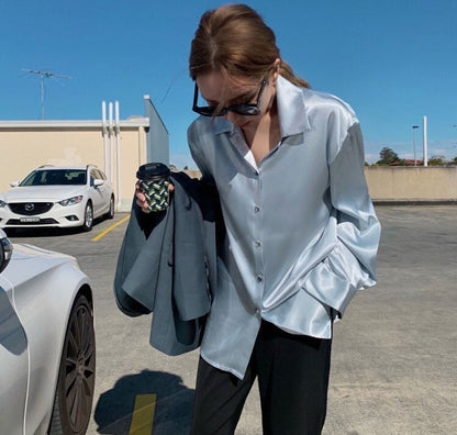 Women's satin dress top elegant retro shirt